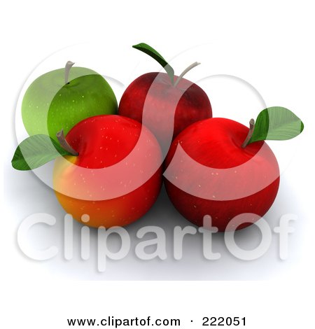 Royalty-Free (RF) Clipart Illustration of 3d Red And Green Apples With Stems And Leaves by KJ Pargeter