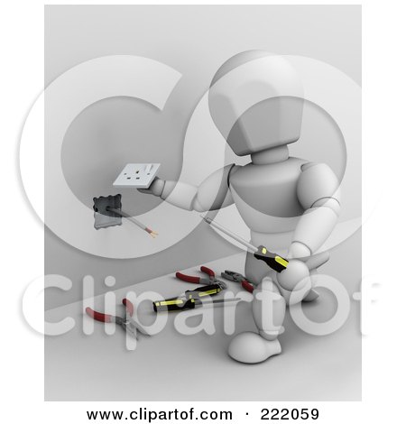 Royalty-Free (RF) Clipart Illustration of a 3d White Character Installing An Electric Jack In A Wall - 1 by KJ Pargeter