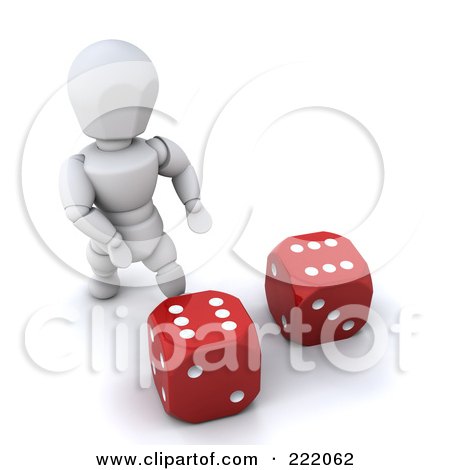 Royalty-Free (RF) Clipart Illustration of a 3d White Character Standing By Red Dice by KJ Pargeter