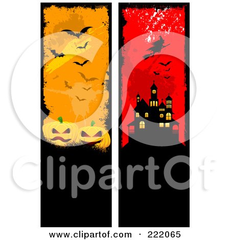 Royalty-Free (RF) Clipart Illustration of a Digital Collage Of Grungy Pumpkin And Bat And Witch And Haunted House Borders by KJ Pargeter