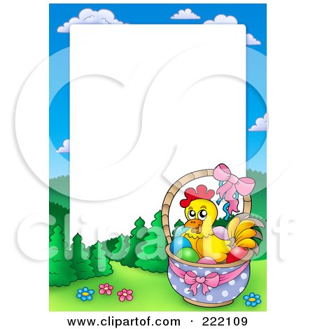 Royalty-Free (RF) Clipart Illustration of a Chicken In An Easter Basket Frame Around White Space by visekart