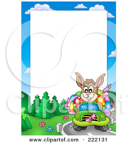 Royalty-Free (RF) Clipart Illustration of an Easter Bunny Driving Frame Around White Space by visekart