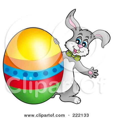 Royalty-Free (RF) Clipart Illustration of a Happy Easter Bunny By A Shiny Colorful Egg by visekart