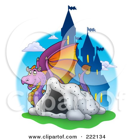 Royalty-Free (RF) Clipart Illustration of a Purple Dragon Near A Cave And Castle - 3 by visekart