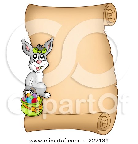 Royalty-Free (RF) Clipart Illustration of an Easter Bunny With A Vertical Parchment Page by visekart