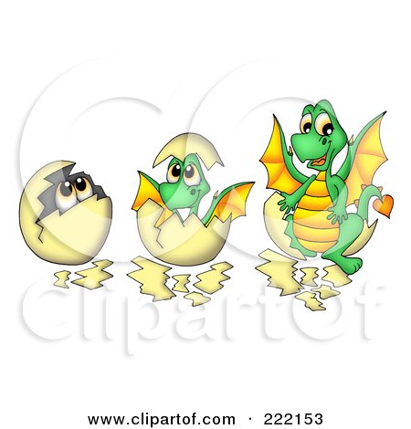 Royalty-Free (RF) Clipart Illustration of a Digital Collage Of A Dragon In Three Stages Of Hatching by visekart