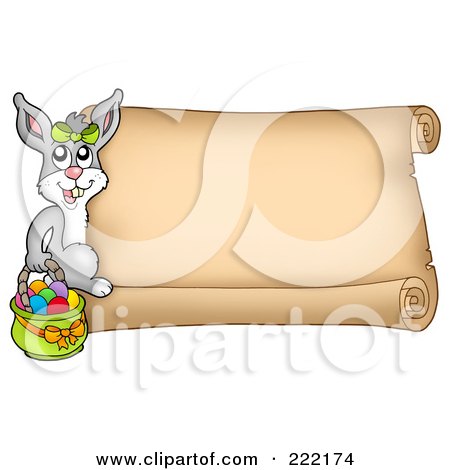 Royalty-Free (RF) Clipart Illustration of an Easter Bunny With A Horizontal Parchment Page by visekart