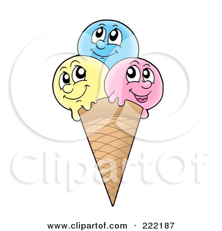 Royalty-Free (RF) Clipart Illustration of Three Faced Waffle Cone Character by visekart