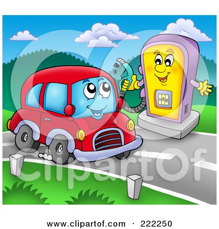 Royalty-Free (RF) Clipart Illustration of a Car Character And Gas Pump by visekart