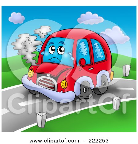 Royalty-Free (RF) Clipart Illustration of a Car Character Breaking Down On A Road by visekart