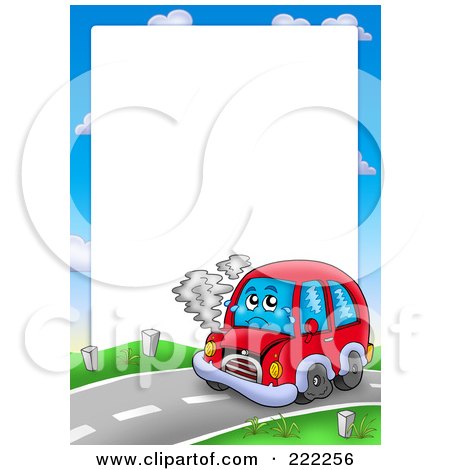 Royalty-Free (RF) Clipart Illustration of a Car Breaking Down Border Around White Space by visekart