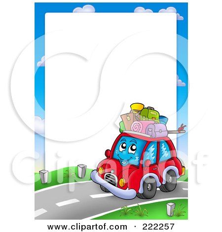 Royalty-Free (RF) Clipart Illustration of a Car With Luggage On The Roof Border Around White Space by visekart