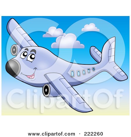 Royalty-Free (RF) Clipart Illustration of a Happy Airplane Flying In The Sky - 1 by visekart