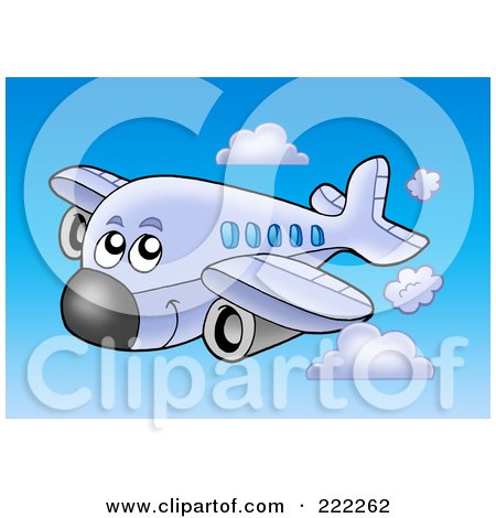 Royalty-Free (RF) Clipart Illustration of a Happy Airplane Flying In The Sky - 2 by visekart