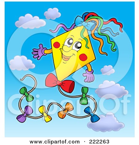 Royalty-Free (RF) Clipart Illustration of a Happy Yellow Kite In The Sky by visekart