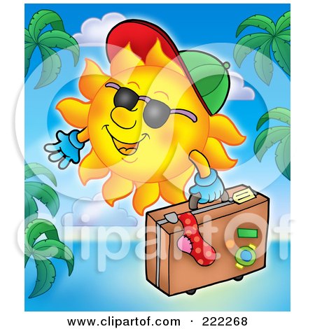 Royalty-Free (RF) Clipart Illustration of a Happy Summer Sun Carrying Luggage by visekart