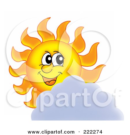 Royalty-Free (RF) Clipart Illustration of a Happy Summer Sun Looking Over A Cloud by visekart
