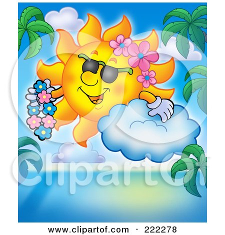 Royalty-Free (RF) Clipart Illustration of a Happy Summer Sun Holding A Lei by visekart