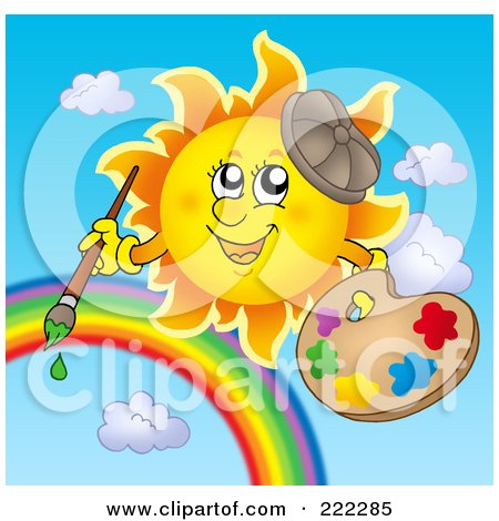 Royalty-Free (RF) Clipart Illustration of a Happy Summer Sun Painting A Rainbow by visekart