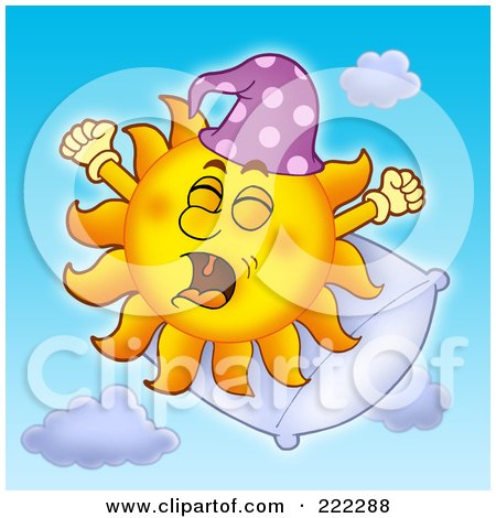 Royalty-Free (RF) Clipart Illustration of a Happy Summer Sun Yawning On A Pillow by visekart
