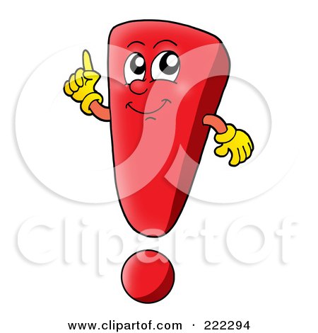 Royalty-Free (RF) Clipart Illustration of a Red Exclamation Point Character Holding Up A Finger by visekart