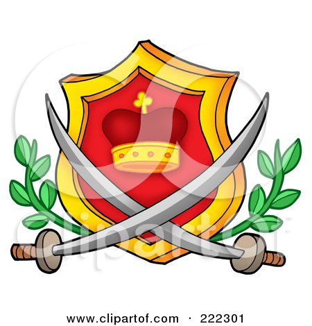 Royalty-Free (RF) Clipart Illustration of a Crown Shield With Crossed Swords by visekart