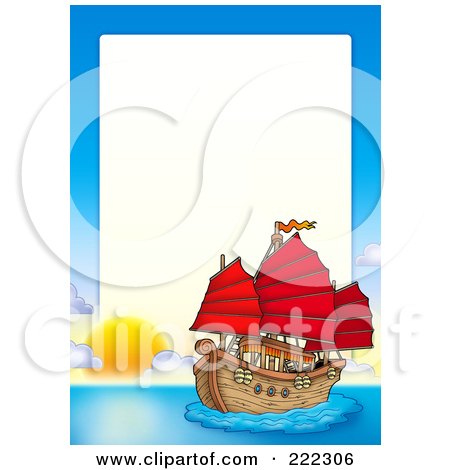 Royalty-Free (RF) Clipart Illustration of a Sunset And Chinese Ship Border Around White Space by visekart