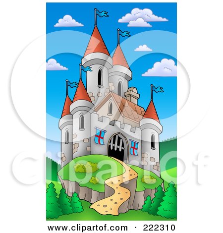 Royalty-Free (RF) Clipart Illustration of a Hilly Path Leading To A Castle by visekart