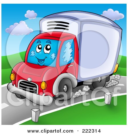 Royalty-Free (RF) Clipart Illustration of a Cute Big Rig Truck Driving On A Road by visekart