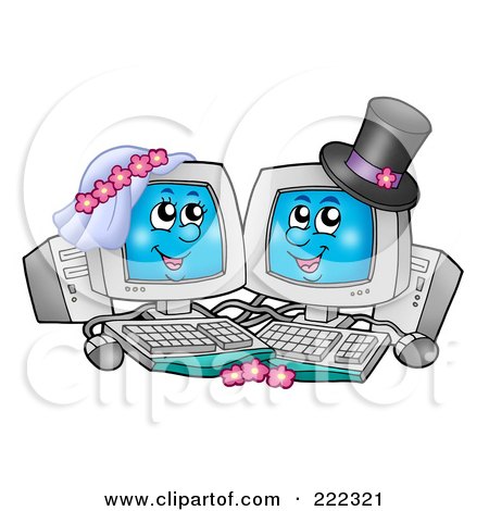 Royalty-Free (RF) Clipart Illustration of a Cute Computer Wedding Couple by visekart