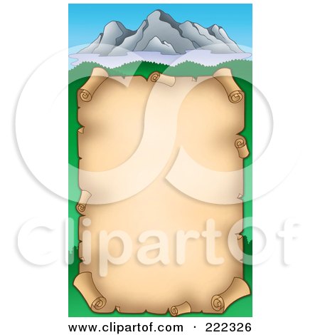 Royalty-Free (RF) Clipart Illustration of Mountains Over An Underground Aged Parchment Paper by visekart