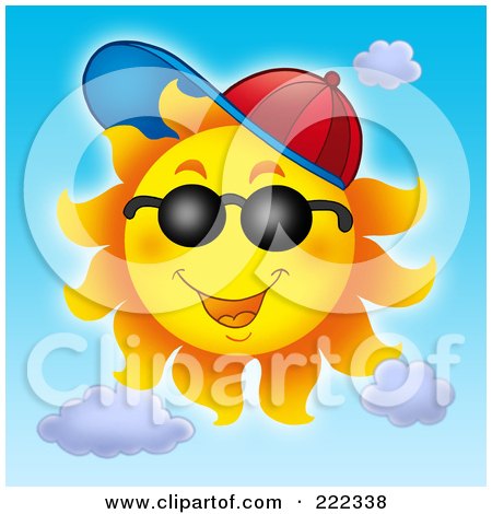 Royalty-Free (RF) Clipart Illustration of a Happy Summer Sun Wearing A Cap And Shades by visekart