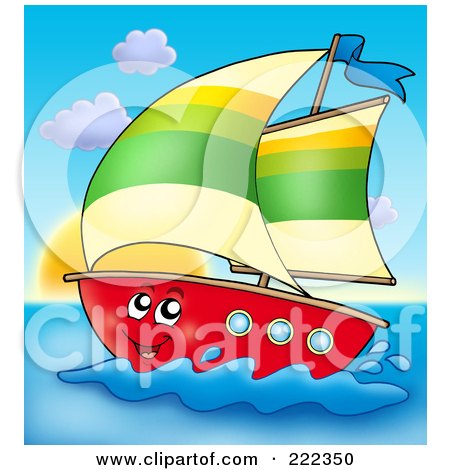 Royalty-Free (RF) Clipart Illustration of a Happy Sailboat At Sunset by visekart