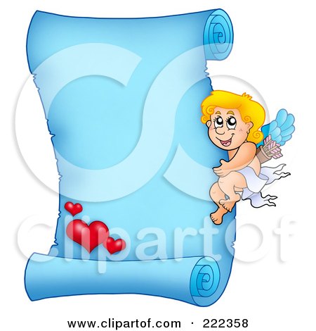 Royalty-Free (RF) Clipart Illustration of a Blue Parchment Page With Cupid - 12 by visekart