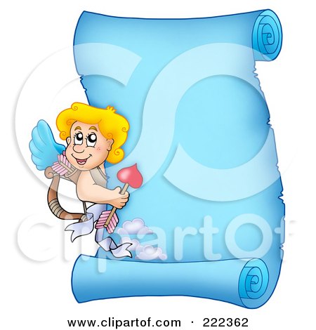Royalty-Free (RF) Clipart Illustration of a Blue Parchment Page With Cupid - 11 by visekart