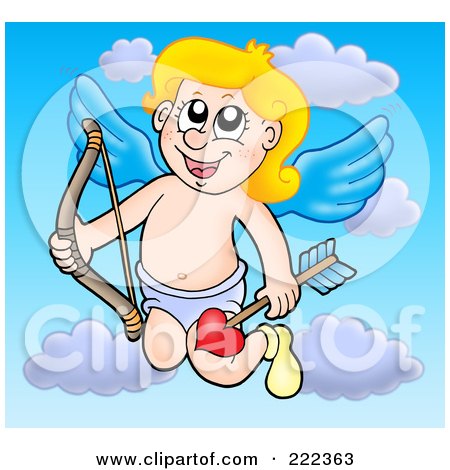 Royalty-Free (RF) Clipart Illustration of Cupid With A Bow In The Sky - 2 by visekart