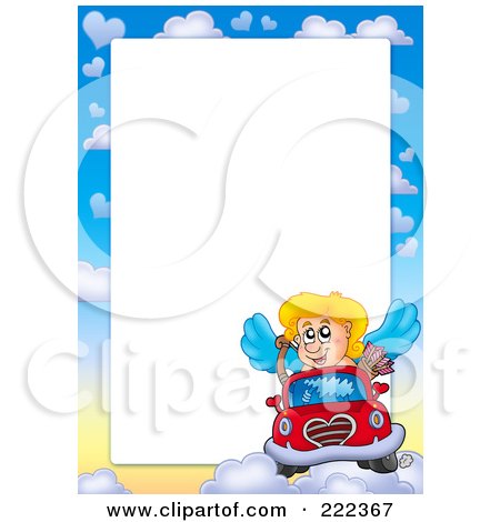 Royalty-Free (RF) Clipart Illustration of a Cupid Driving Border Around White Space by visekart
