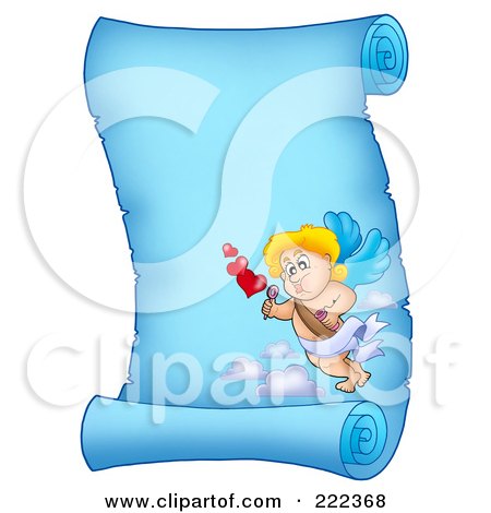Royalty-Free (RF) Clipart Illustration of a Blue Parchment Page With Cupid - 9 by visekart