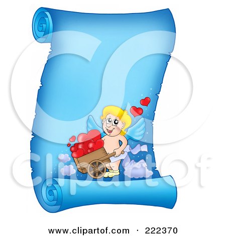 Royalty-Free (RF) Clipart Illustration of a Blue Parchment Page With Cupid - 15 by visekart