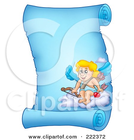 Royalty-Free (RF) Clipart Illustration of a Blue Parchment Page With Cupid - 3 by visekart