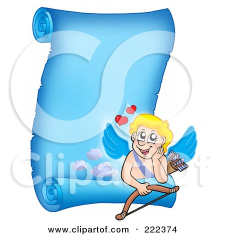 Royalty-Free (RF) Clipart Illustration of a Blue Parchment Page With Cupid - 14 by visekart