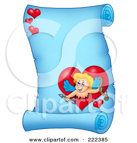 Royalty-Free (RF) Clipart Illustration of a Blue Parchment Page With Cupid - 5 by visekart