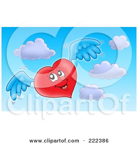 Royalty-Free (RF) Clipart Illustration of a Red Winged Heart In The Sky by visekart