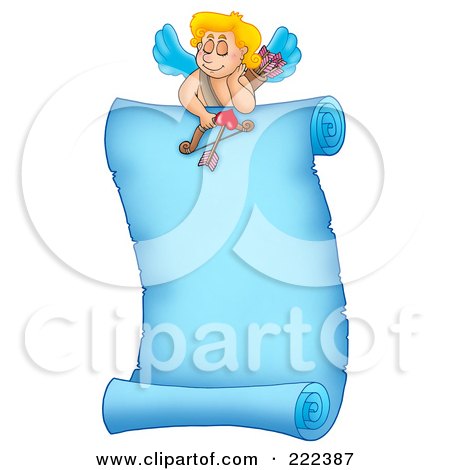 Royalty-Free (RF) Clipart Illustration of a Blue Parchment Page With Cupid - 4 by visekart