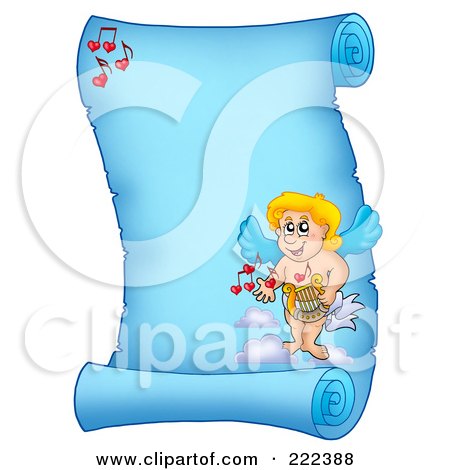 Royalty-Free (RF) Clipart Illustration of a Blue Parchment Page With Cupid - 2 by visekart