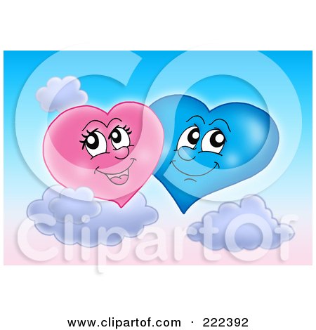 Royalty-Free (RF) Clipart Illustration of a Pink And Blue Heart Couple In The Sky by visekart
