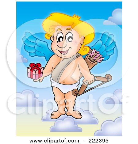 Royalty-Free (RF) Clipart Illustration of Cupid Holding A Gift In The Sky by visekart