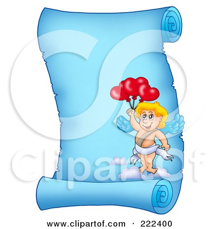 Royalty-Free (RF) Clipart Illustration of a Blue Parchment Page With Cupid - 6 by visekart