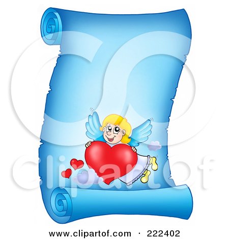 Royalty-Free (RF) Clipart Illustration of a Blue Parchment Page With Cupid - 16 by visekart