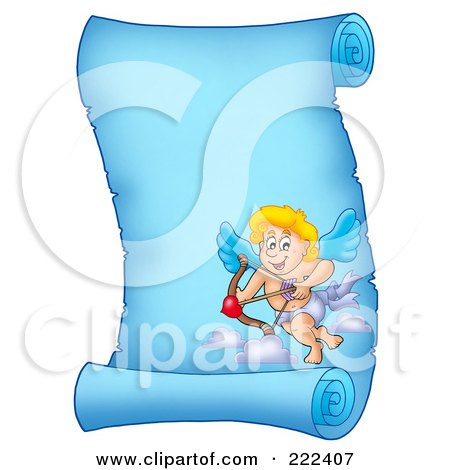 Royalty-Free (RF) Clipart Illustration of a Blue Parchment Page With Cupid - 10 by visekart